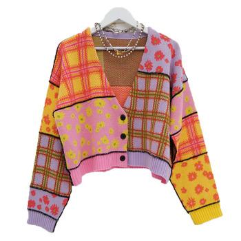 China Bus (Liner) Scheduled Knitted Logo Oversized Knitted Embroidery Custom Cardigan Ladies Fashion Knit Jacquard Loose Women's Cardigans SweaterCustom Logo OEM&ODM for sale