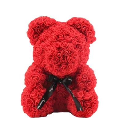 China Wholesale Valentine Gift Artificial valentines day rose flower bearPlastic 25cm gift box flower rose bear for sale