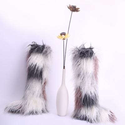 China Anti-Smell Fashion Women's Tube Faux Fox Fur Boots Knee High Long Boots Women Funky Faux Fur Snow Boots for sale