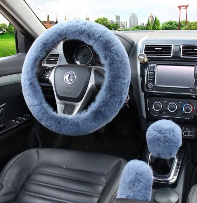 China Soft Smooth Fashionable Cheap Car Accessories Faux Sheep Fur Car Steering Adjustable Waist Elastic Wheel Cover Sets Car Fur Matching Seat for sale