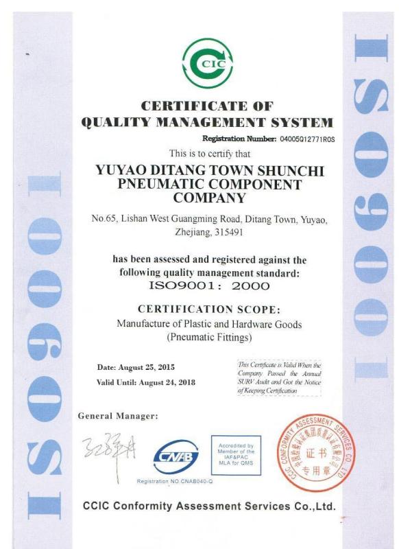 ISO9001 - Ningbo Shunchi Pneumatic Element Co., Ltd.