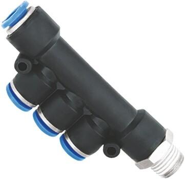 China Triple Multiple Tee Pneumatic Air Hose Fittings With Mounting Holes for sale