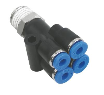 China Multiple Tee Pneumatic Pipe Fittings With Mounting Holes / Male Thread for sale