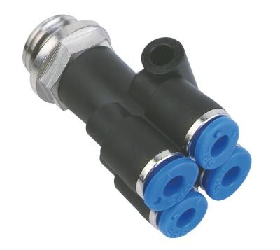 China Reducing Multiple Tee Air Hose Fittings Quick Connect With Mounting Holes / Male Thread for sale