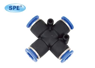 China 6mm 8mm 4 Way Cross Pneumatic Push Fittings X Connector For Air Water Pipe for sale