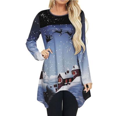 China Anti-wrinkle Accept Customization Christmas Round Neck Irregular Print Blouse Casual Long Sleeve T-Shirt for sale