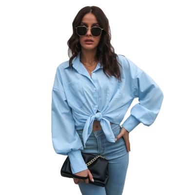 China Wholesale New Spring Summer Anti-pilling Style Cotton Lantern Sleeves Drop Shoulder Long Sleeve Women's Loose Shirt for sale