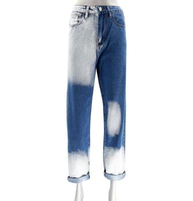 China QUICK DRY Cotton Mid Waist Hand Polished White Washed Urban Casual Denim Ordinary Blue Jeans for sale