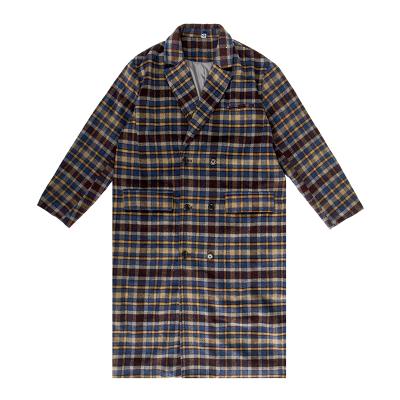 China Custom pure wool vintage autumn winter double breasted plaid waterproof unsex long woolen coat for sale