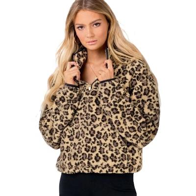 China Anti-wrinkle lambskin cashmere leopard print stand collar zipper fashion urban casual sweater long sleeved women's sweater for sale