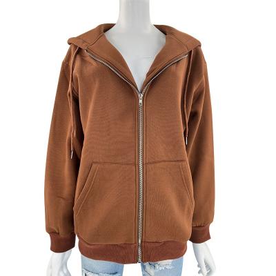 China Anti-wrinkle Autumn Winter Solid Color Zipper Hooded Loose Cardigan Women's Urban Casual Long Sleeve Sweater for sale