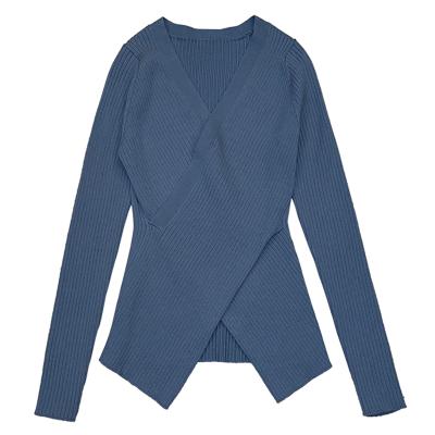 China 2022 Anti-wrinkle fashion V collar clothing tight female autumn winter use cross irregular sweater for sale