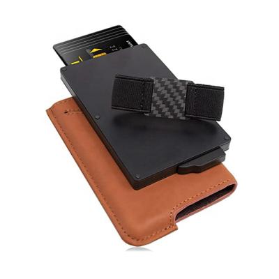 China RFID RFID Blocking Carbon Fiber Smart Wallets Money Clip Pocket Leather Card Holder for sale