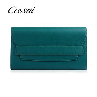 China Portable/High Quality/Women Dresser Green Leather Handbag Saffiano Leather Clutch Purse for sale