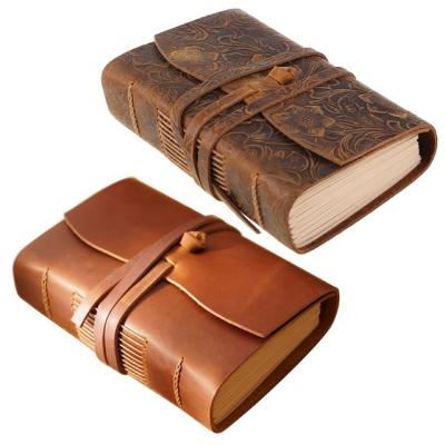 China Custom vintage horse leather crazy hardcover notebook with pen closure classic bound leather a5 notebook for sale