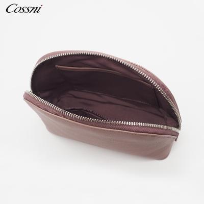 China Waterproof Transparent Clear Cosmetic Bag Fashion Leather Women Make Up Bag For Ladies Genuine Smooth Leather Cosmetic Bag for sale