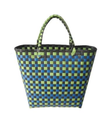 China Factory Sustainable Supply Multifunctional Woven Bamboo Stripe Recycled Large Plastic Portable Shopping Basket Bag Plastic for sale