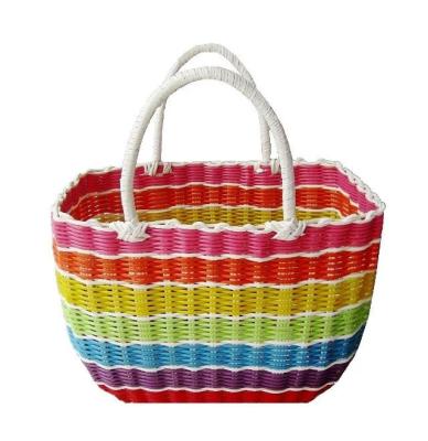 China China Sustainable Manufacturer Bamboo Stripe Handwork Rustic Cheap Woven Plastic Storage Basket For Sale for sale