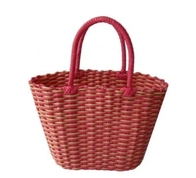 China Sustainable Hot Selling Low Price Bamboo Stripe Handwork Rustic Plastic Baskets Woven Storage Basket For Storage For Sale for sale