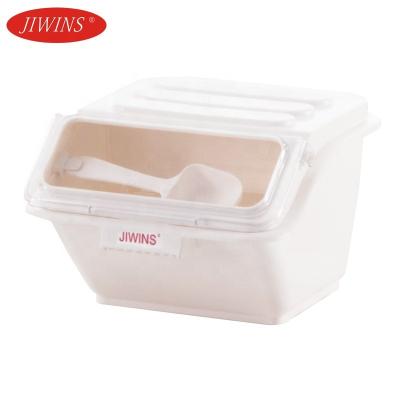 China Freshness Preservation Plastic Serving Flour Storage Shelf Ingredient Desk Bin With Scoop for sale