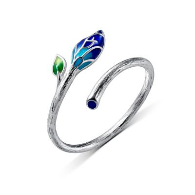 China Pure Lead Free Nickel Free Korean Creative Fashion Engagement Ring 925 Sterling Silver Enamel Leaf Shape for Women Jewelry for sale