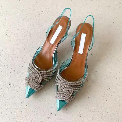 China 2022 summer new height PVC faux stone stiletto sandals sexy pointed transparent increasing heels women's shoes for sale