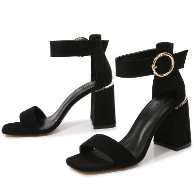 China Summer fashion trend black Europe and the United States women's fashion thick heeled shoes buckle suede belt word a new high-heel for sale