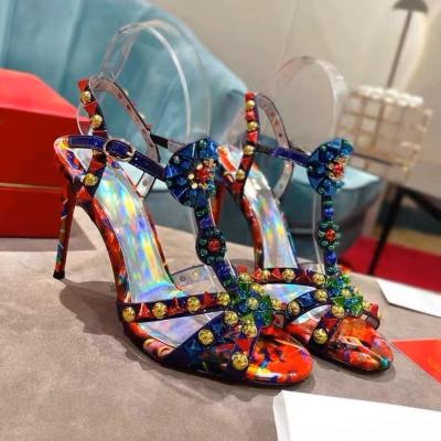 China Hot Wholesale Women Sandals Fashion Trend Shoes Sexy Crystal 10 cm High Heels Ladies Stripper Shoes Clear Custom 4 cm Wedge Platform Sandals for sale