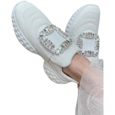 China Damping female 2022 square rhinestone button dad shoes new brand with same platform loafer inside increased mesh sneaker for sale