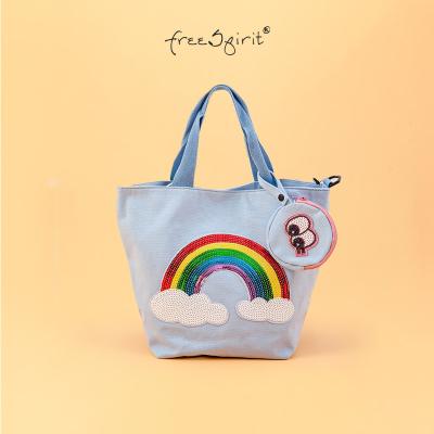 China Preppy Style Cute Parity Cross Body Bag Rainbow Glitter Style Sky Blue Cross Body Bag Medium Soft Canvas For Woman Handbags Bag for sale