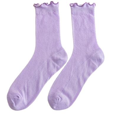 China Beautiful Breathable Hot Selling Purple Floral Net Velvet Socks Summer With Short Skirts With Soft Sensitive Girls Breathable Socks for sale