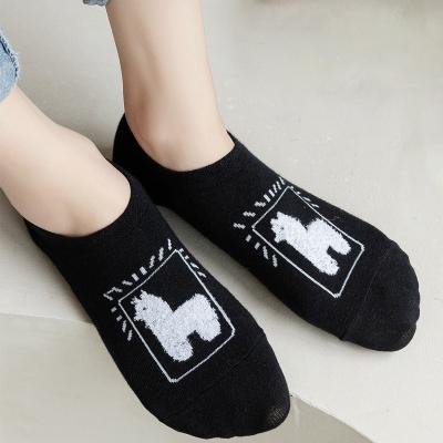 China 2022 NEW Hot Selling Soft Breathable Cotton Style Girls Alpaca Cute Black Pattern Different Size Ankle Soft Breathable Socks for sale