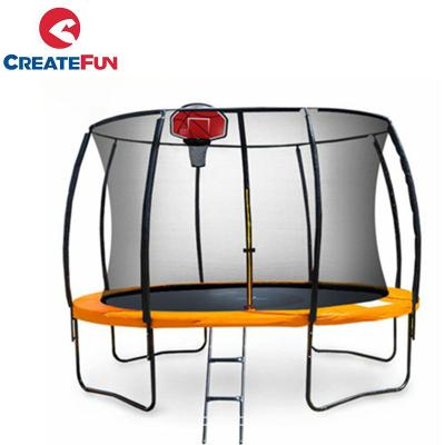 China CreateFun Cheap Round Fiberglass Large 8FT 10FT 12FT 14FT 16FT Spring Outdoor Trampoline With Basketball Hoop 14ft-4W-8P for sale