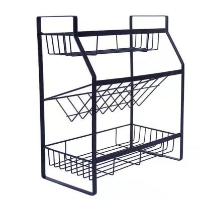 China Sustainable Hot selling household multifunctional shelf Iron art metal frame simple fashion kitchen shelf for sale