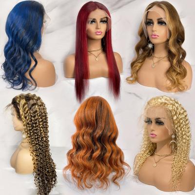 China Silky Straight Wave Pre-plucked Ombre Lace Front Wigs , Highlight Blue /burgundy /red /blonde Colored Hair Wigs Wholesale for sale