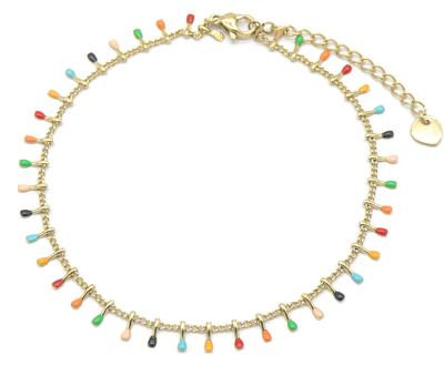 China ANK039-013 Chain Halo IPG Gold Plated Not Easy To Change Colorful Enamel Stainless Steel Anklet for sale