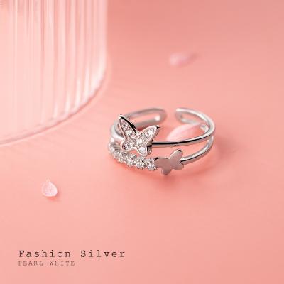 China Romantic Female Diamond Temperament Double Row Diamond Ring Butterfly Halo SR104-685 Korean Jewelry Ring for sale