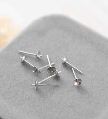 China 925 SJP102-005 pure silver white 999 halo stud bowl pin earring setting post stud earring silver white for gems earring wholesale making for sale