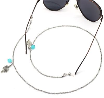 China Stainless Steel Sunglasses Chain Aqua Gemstone Cactus Spectacles Stainless Steel Chain SGL044 Holder for sale