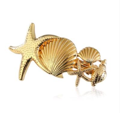 China H41-074 Fancy Zinc Alloy Gold and Silver Metal Conch Shell Starfish Har Barrette for sale