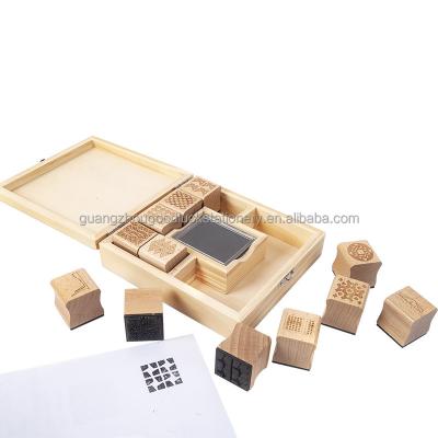 China Custom Pattern Combination Design Decoration Logo Wooden Rubber Stamp Set for sale