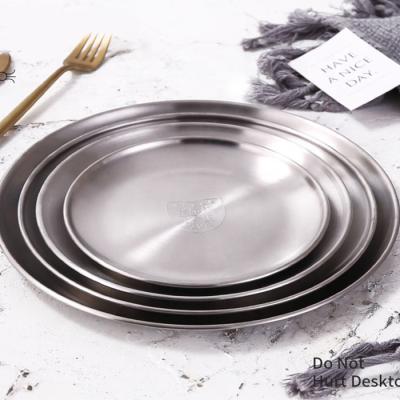 China Viable Factory Wholesale Stainless Steel Pizza Tray Platter Plate Custom Serving Dinner Plate for sale