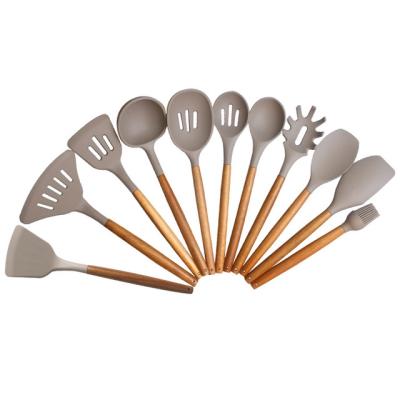 China 2021 Viable Hot Sale Free Sample Silicone Cookware Sets 11/12/13 Pcs Kitchen Utensil Set Nonstick Spatula Wooden Handle for sale