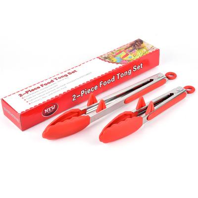 China High Heat Resistance Sustainable Food Grade 2 Pack Kitchen Tongs Set With Silicon Tips And Holder for sale