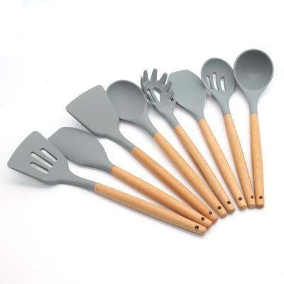 China 2021 Sustainable Silicone Kitchen Utensils Set 8 Pcs Untensil For Cooking And Baking for sale