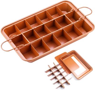 China Popular Amazon 12 Inch Disposable Copper Brownie Baking Pan Cutter Nonstick with Built-in Slicer and Drop Bottom for sale