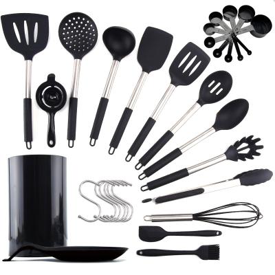 China Disposable Silicone Cookware Set Kitchen Utensils Cookware Set with Stainless Steel Handle for sale