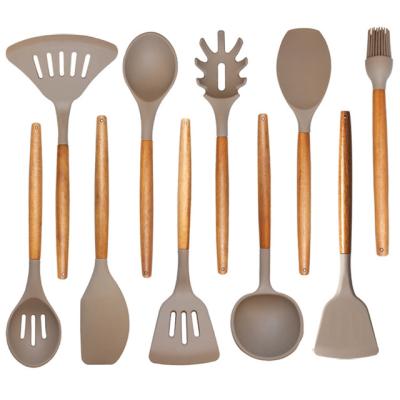 China 2021 Viable Hot Sale Free Sample Silicone Cookware Sets 11/12/13 Pcs Kitchen Utensil Set Nonstick Spatula Wooden Handle for sale