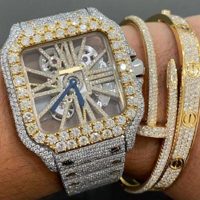 China Top Brand VVS Luxury Diamond Quartz Wrist Men Watch HIP HOP Date Automatic Skeleton Watch Gold for sale