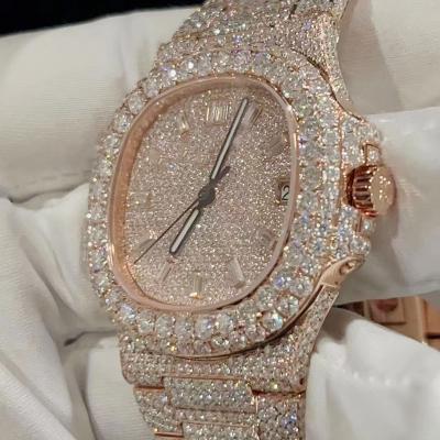 China Luxury Auto Date Branded Sparkle Iced Out Hip Hop Diamond Moissanite Rose Gold Wrist Watch for sale